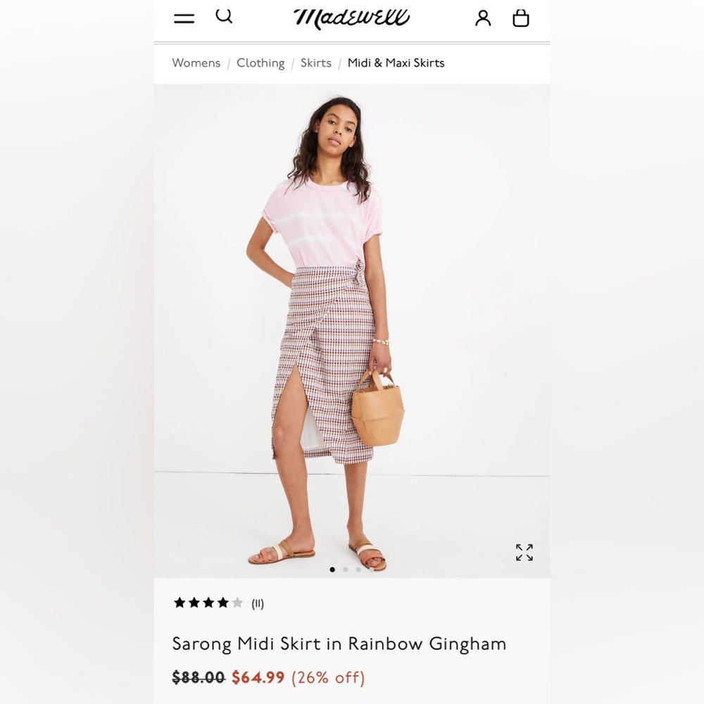 Madewell Sarong Midi Skirt in Rainbow Gingham